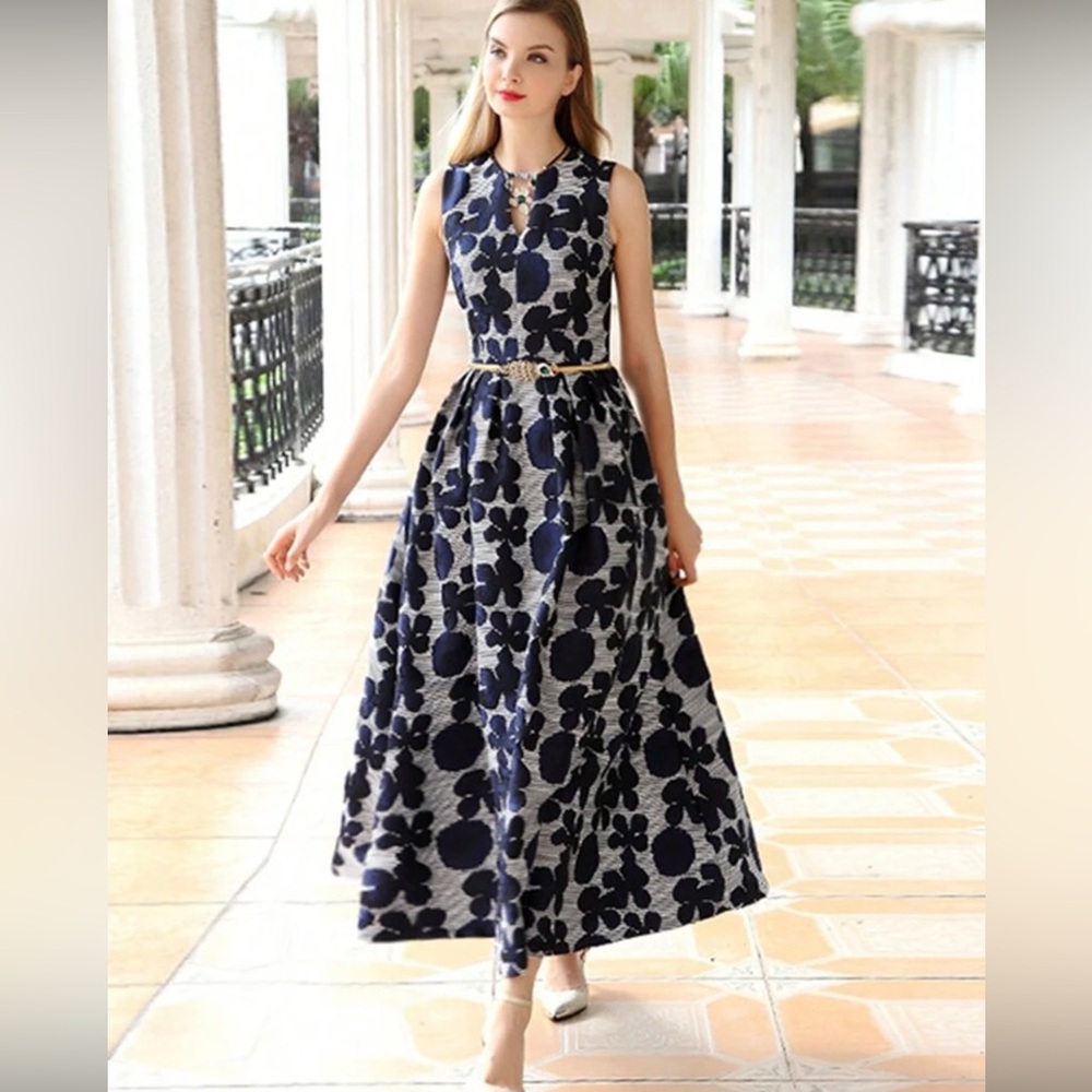 Floral Print Sleeveless Party Dress Without belt. Fancy gown.